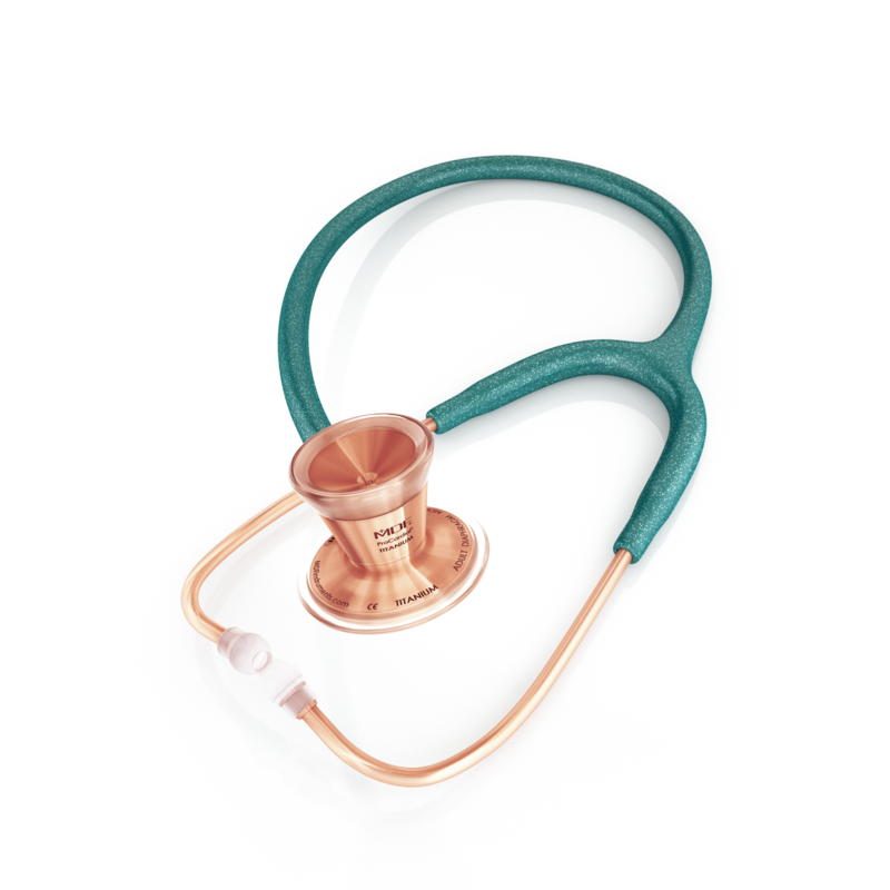 ProCardial® Titanium Adult Cardiology Stethoscope - Green Glitter/Rose Gold + Case - MDF Instruments UK
