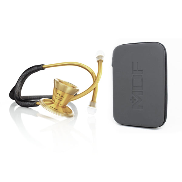 ProCardial® Titanium Adult Cardiology Stethoscope - Black Glitter/Gold + Case - MDF Instruments UK