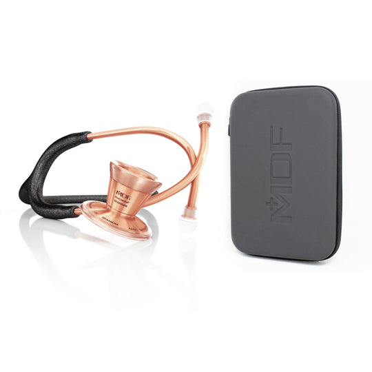 ProCardial® Titanium Adult Cardiology Stethoscope - Black Glitter/Rose Gold + Case - MDF Instruments UK