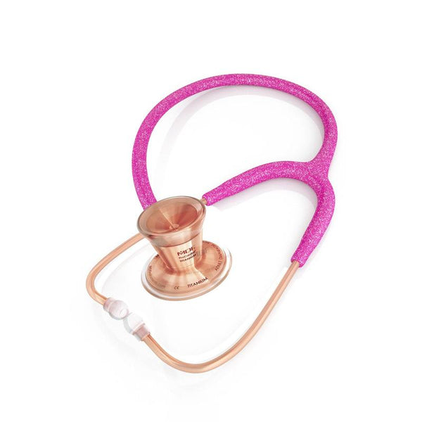 ProCardial® Titanium Adult Cardiology Stethoscope - Pink Glitter/Rose Gold + Case - MDF Instruments UK